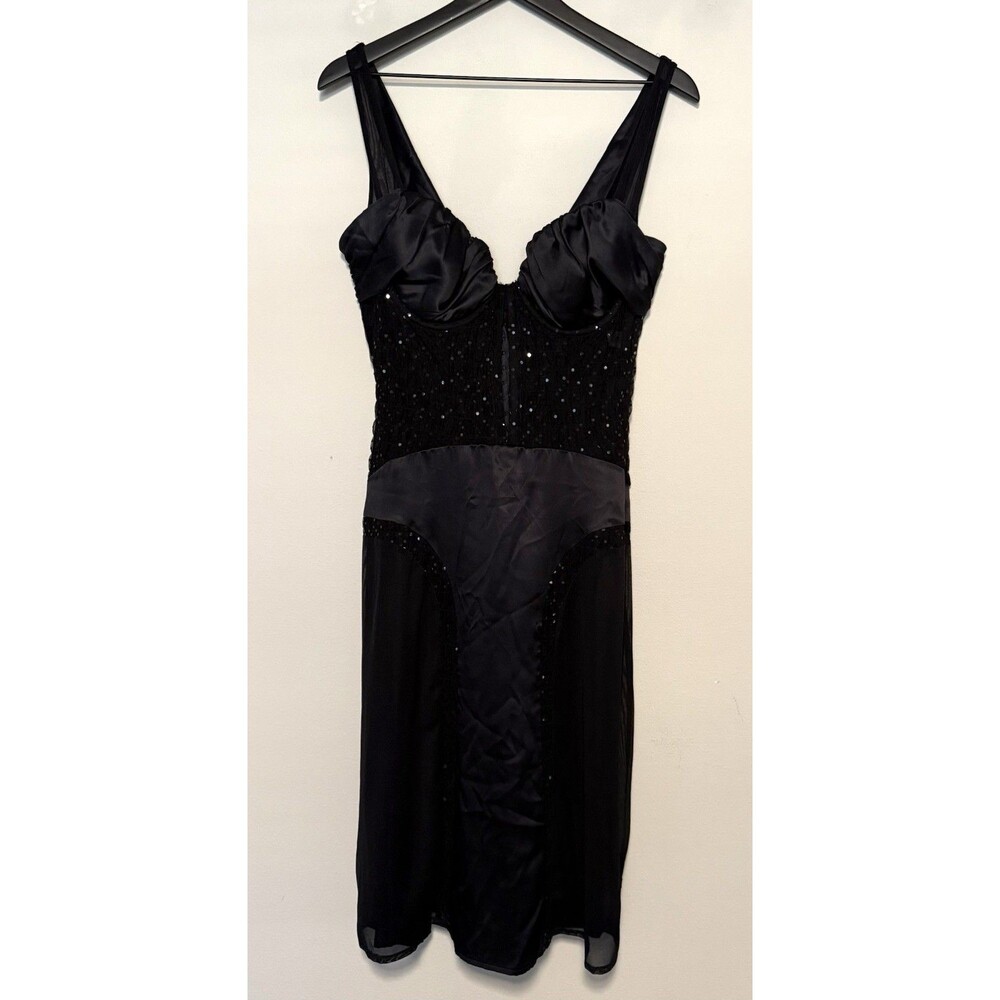 Vtg Y2K Frederick's of Hollywood Silk Mesh Corset Midi Dress Sz 12 Whimsi Goth